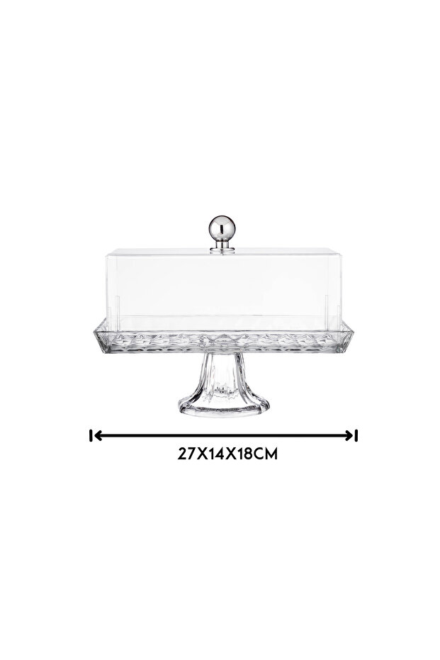 طبق تقديم زجاجي بقاعدة للحلويات والفواكه والمكسرات، متعدد الاستخدامات، شكل مستطيل شفاف بغطاء اكريليك - 4