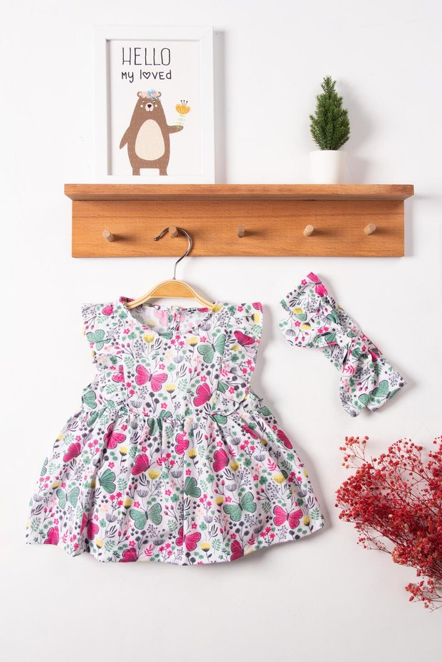 100% Cotton Linen Bandana Floral Short Sleeve Baby Girl Summer Dress Floral Girl's Dress