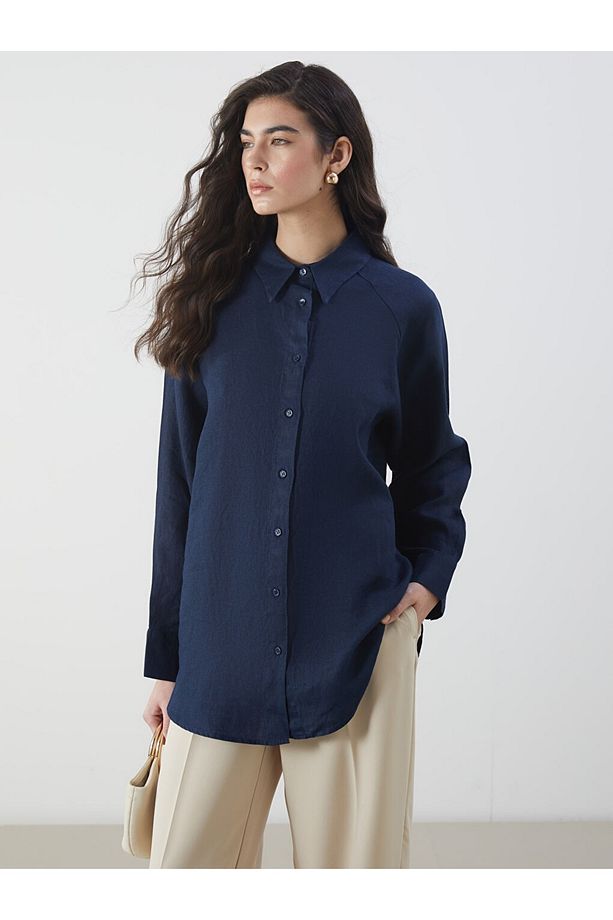 LCW Modest Oversize Keten Kadın Gömlek - 1