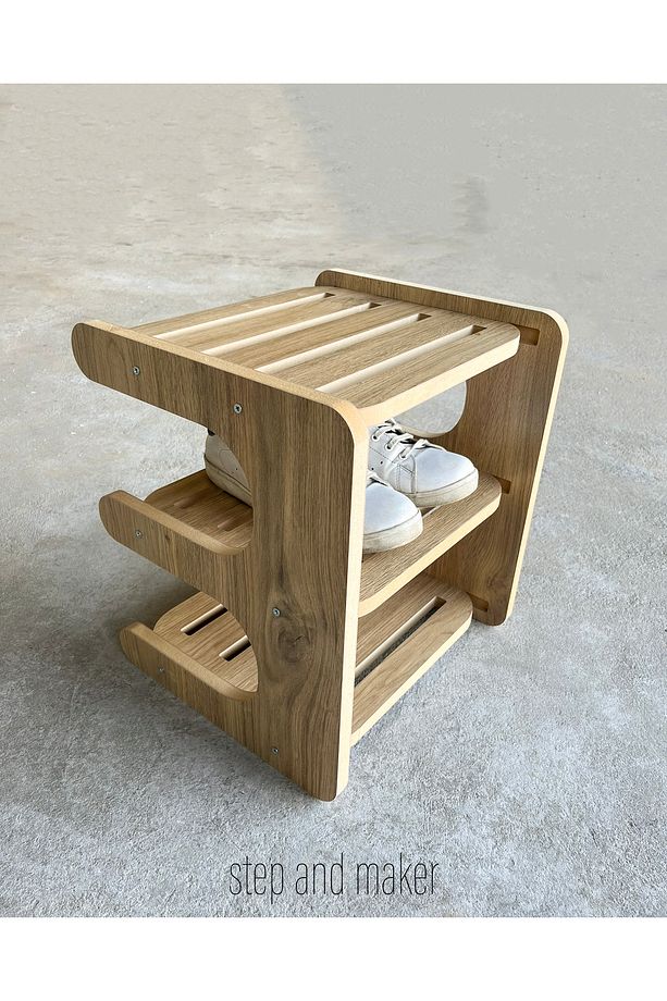 Ahşap MDF 3 Katlı Ayakkabılık - 4