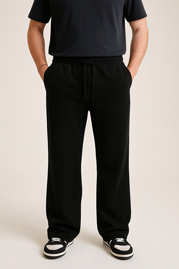 Men's Straight Leg Relaxed Cut Pique Fabric Sweatpants