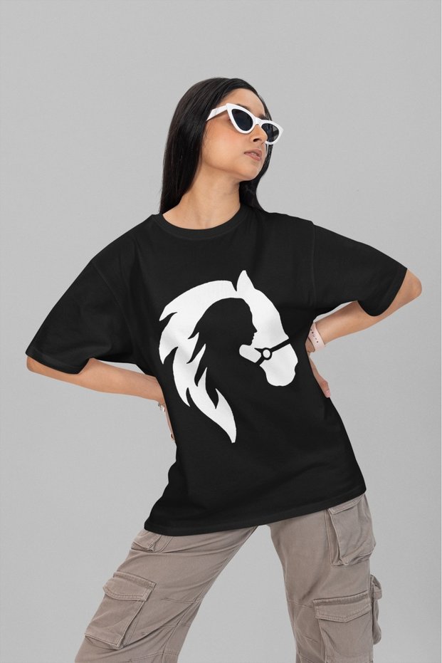 100% Cotton Men/Women -White Horse- Transfer Printed Round Neck Short Sleeve T-Shirt
