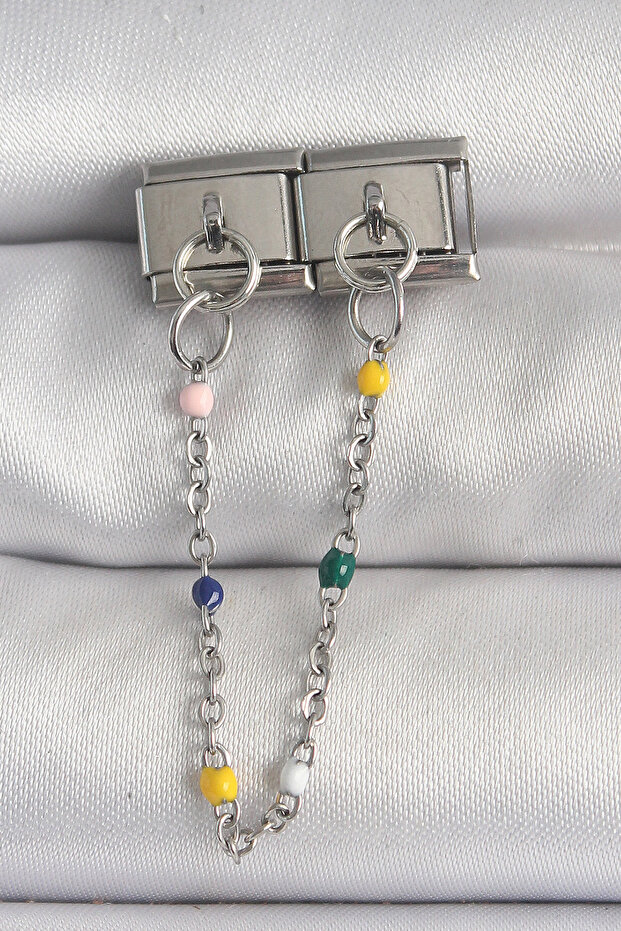 316L Steel Silver Color 2-Piece Hanging Chain Model Nomination Charm