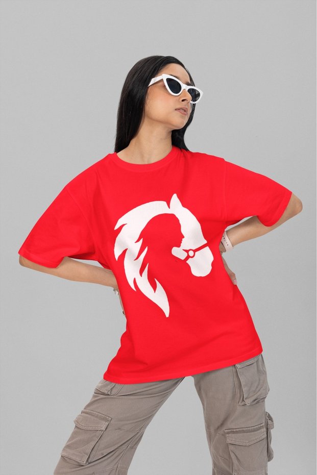 100% Cotton Men/Women -White Horse- Transfer Printed Round Neck Short Sleeve T-Shirt