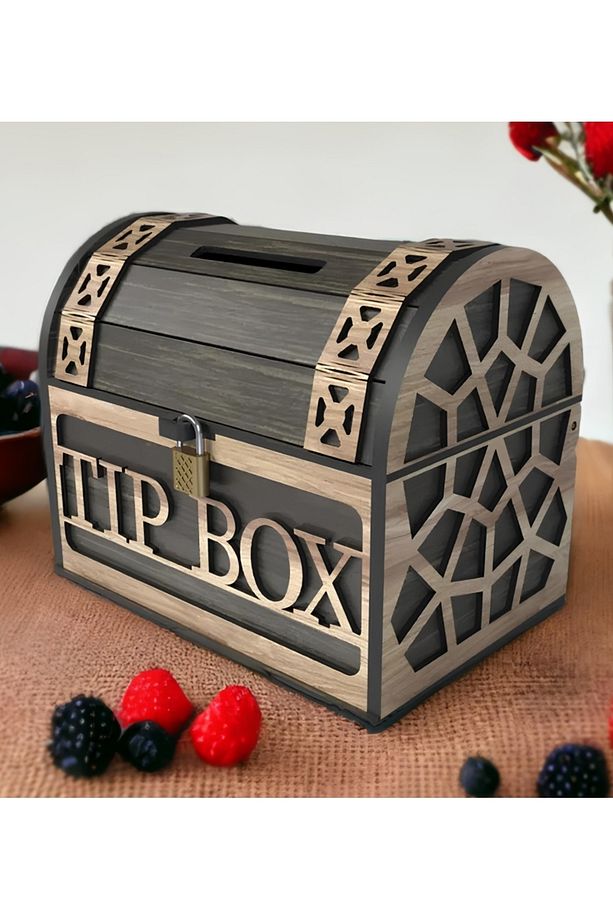 Klitli Ahşap Tip Box Bahşiş Kutusu Ve Kumbara Sandık Tipi Tipbox Hediyelik Tipbox Kumbara Seç - 4