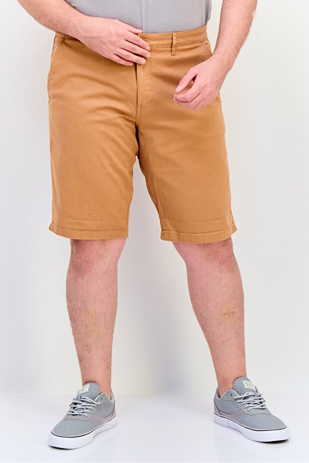 Men Plain Basic Shorts, Brown - 1