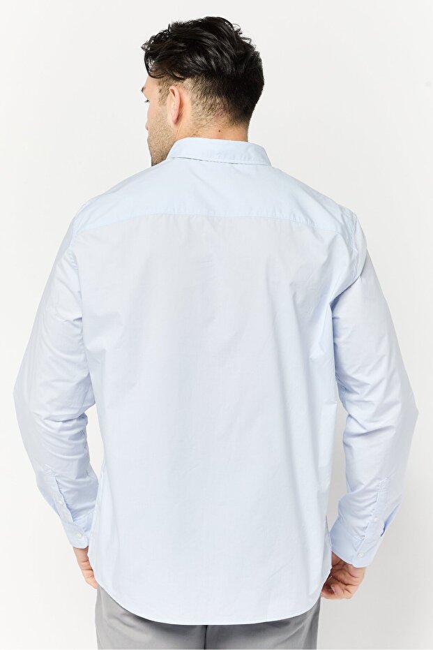 Men Regular Fit Solid Long Sleeves Casual Shirt, Light Blue - 4