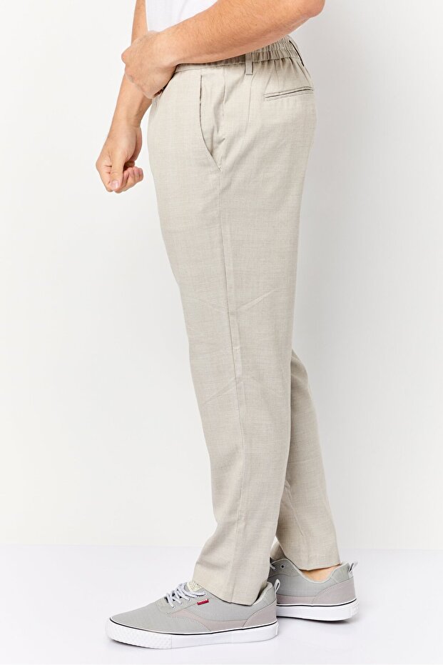 Men Regular Fit Micro Check Straight Leg Pants, Beige - 3
