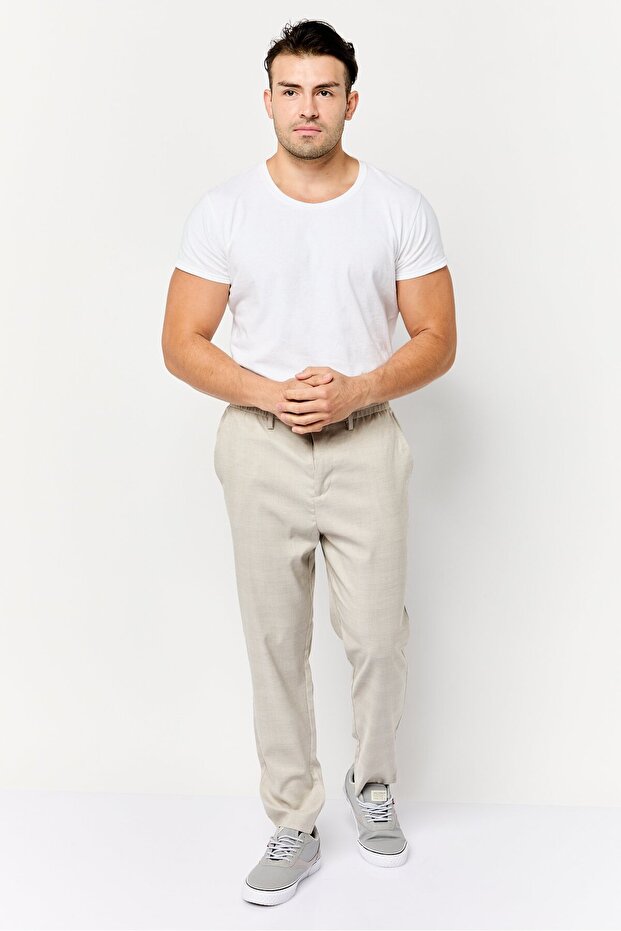 Men Regular Fit Micro Check Straight Leg Pants, Beige - 2
