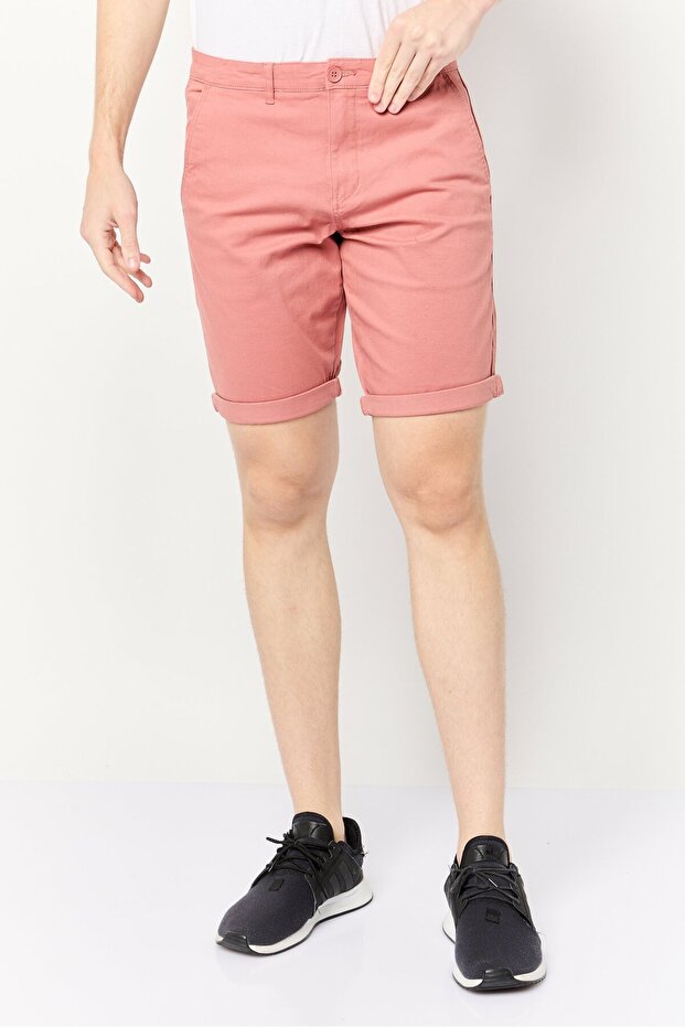Men Solid Basic Shorts, Peach - 1