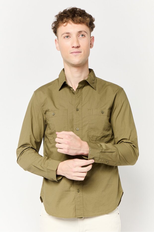 Men Regular Fit Solid Long Sleeves Casual Shirt, Khaki - 1