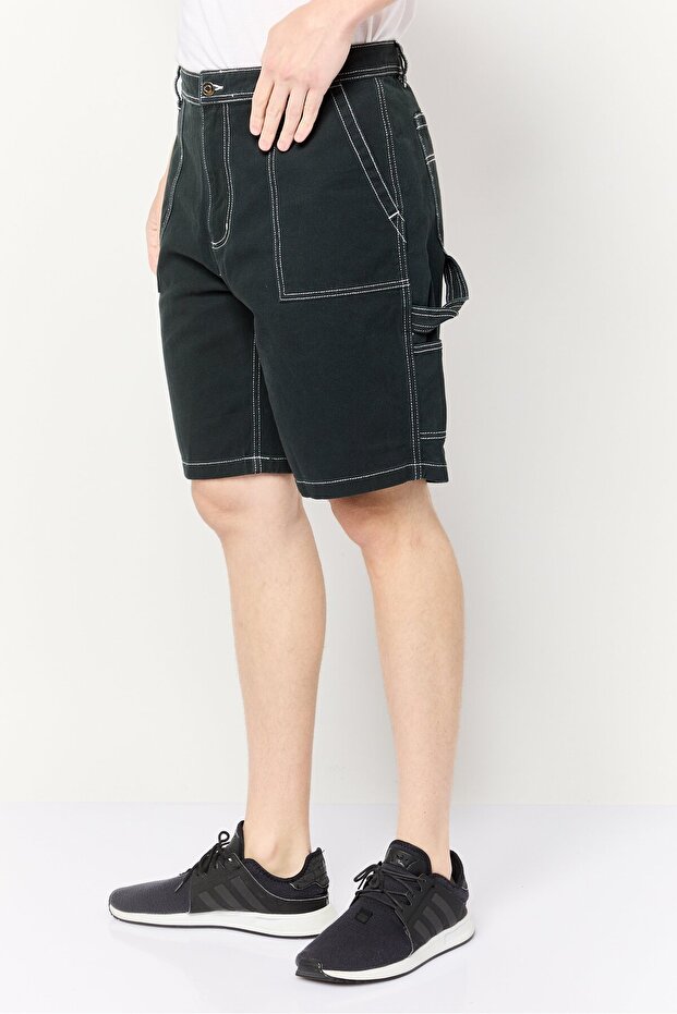 Men Plain Basic Shorts, Dark Green - 3