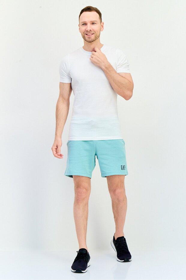 Men Embroidered Logo Basic Shorts, Teal Green - 4