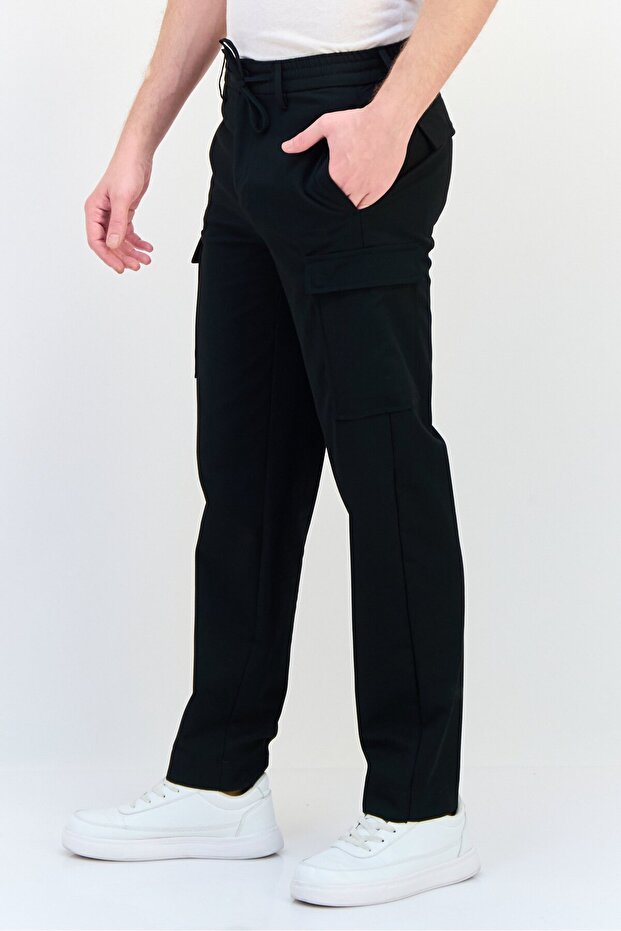 بنطال كارجو سادة بقصّة عادية للرجال، أسود - 4