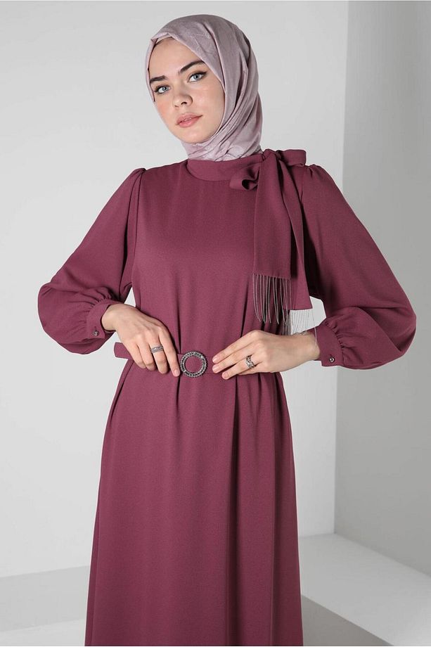 KEMERLİ KREP ELBİSE 44167 - 3