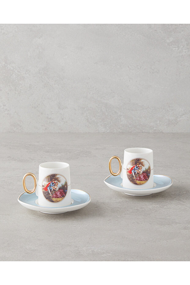 Selene Porcelain 4 Pieces Coffee Cup Set for 2 People 80 ml Blue