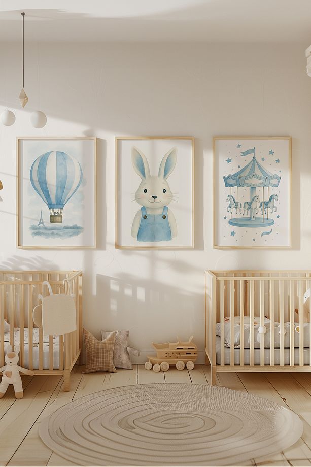 Sevimli Buz Mavisi Set, Çocuk ve bebek Odası 3'lü Çerçevesiz Poster Seti 3 adet - 1