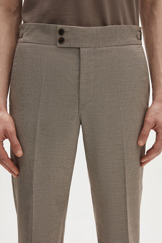 Slim Fit Bej Mikro Desen Kumaş Pantolon - 2