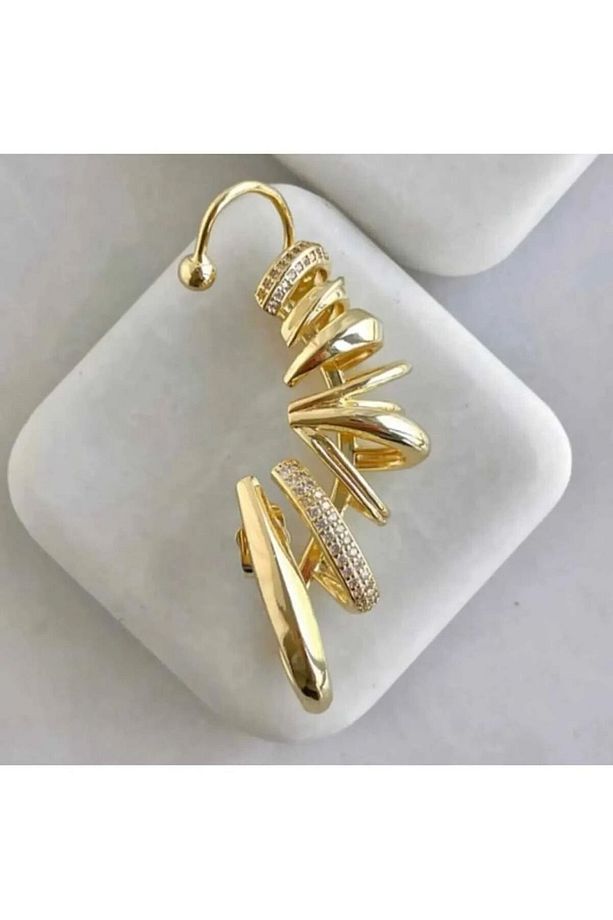 Kadın Çelik Çoklu Görünümlü Tek Küpe Gold ( Tek Kulak Sol ) - 3