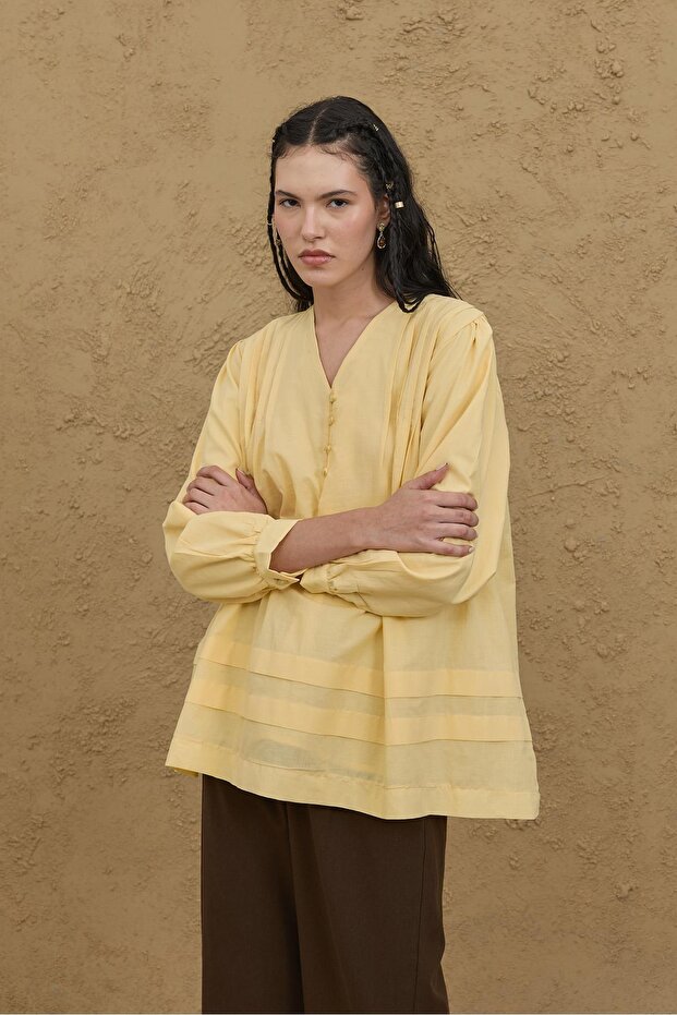 Nervürlü Gömlek Sarı - 2