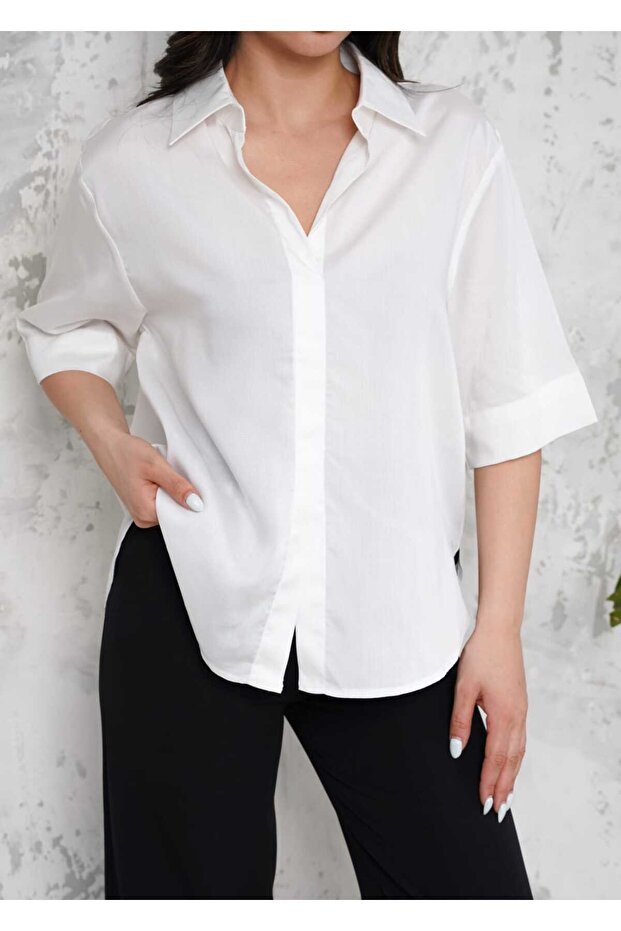 BEYAZ KISA KOL BLUZ - 1