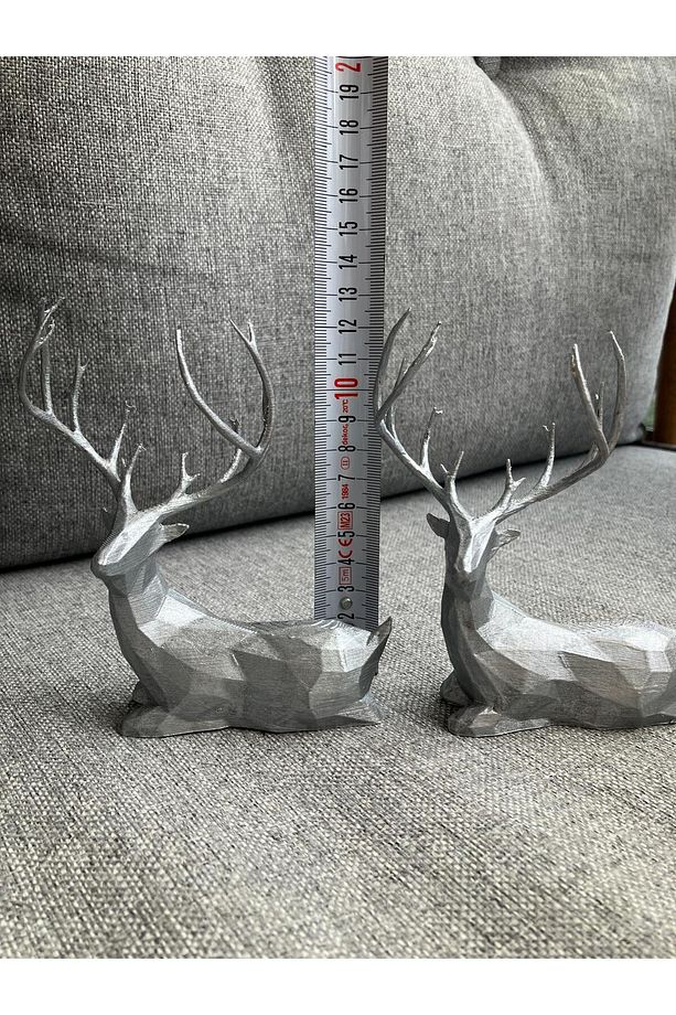 2 adet Oturan Geyik PARLAK GRİ renkte 12 cm yüksekliğinde - 5