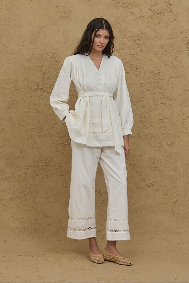 Nervürlü Gömlek Ekru - 1