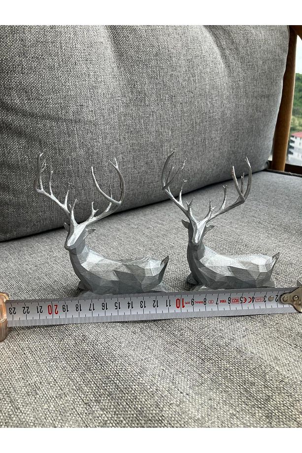 2 adet Oturan Geyik PARLAK GRİ renkte 12 cm yüksekliğinde - 4