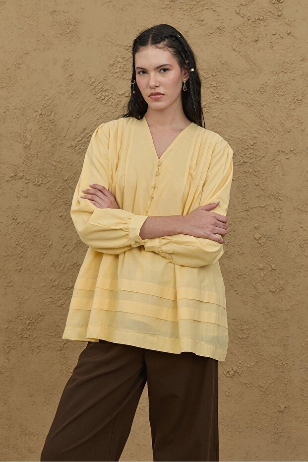 Nervürlü Gömlek Sarı - 1