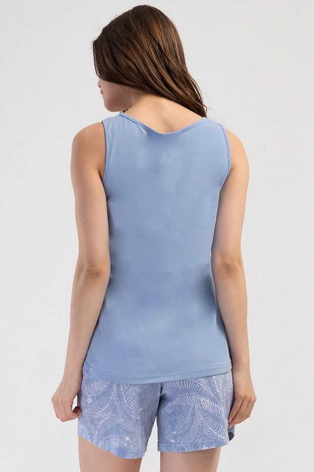 Kadın Geniş Askı Mavi Şortlu Pijama Takım C4T2N3O804 - 4