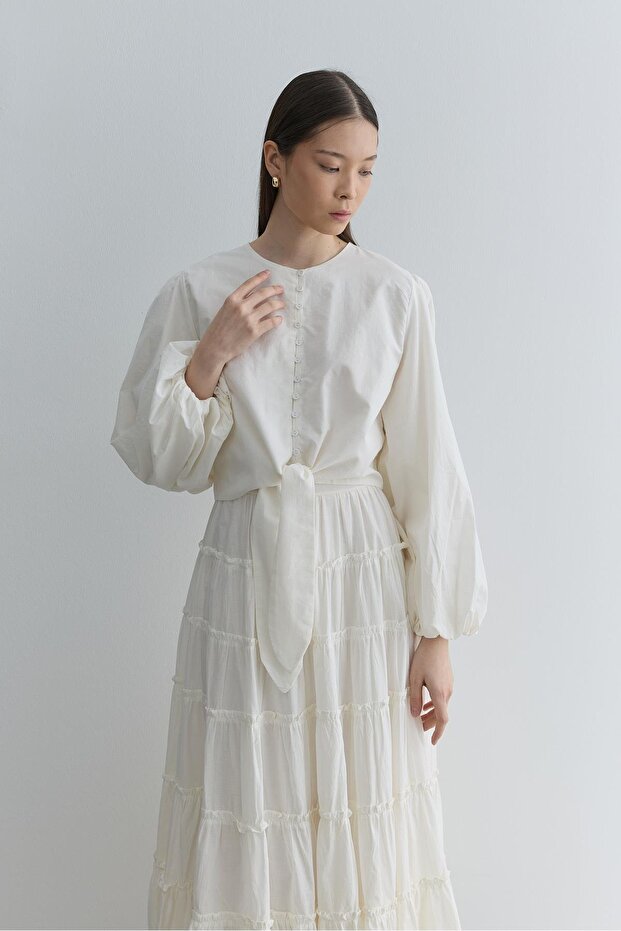 Brit Düğmeli Üst Beyaz - 2