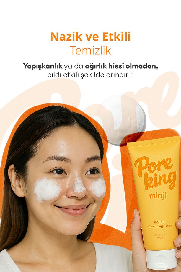 Gözenek Arındıran&Siyah Nokta Karşıtı Temizleme Köpüğü A'PIEU Pore King Minji Trouble Cleansing Foam - 6