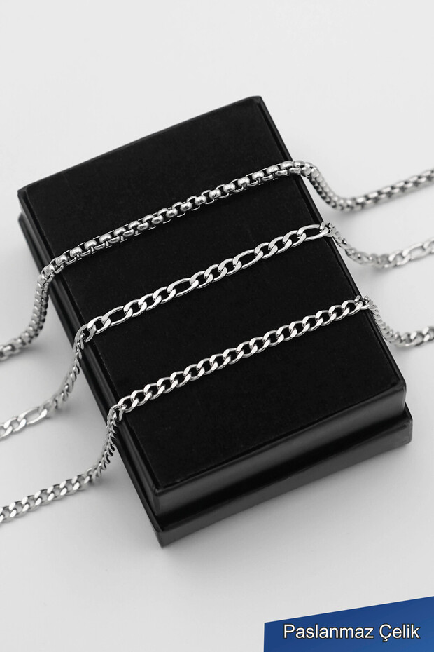 316L Steel Tarnish Free A+ Silver Thin Men's Bracelet Set (3 Pcs)