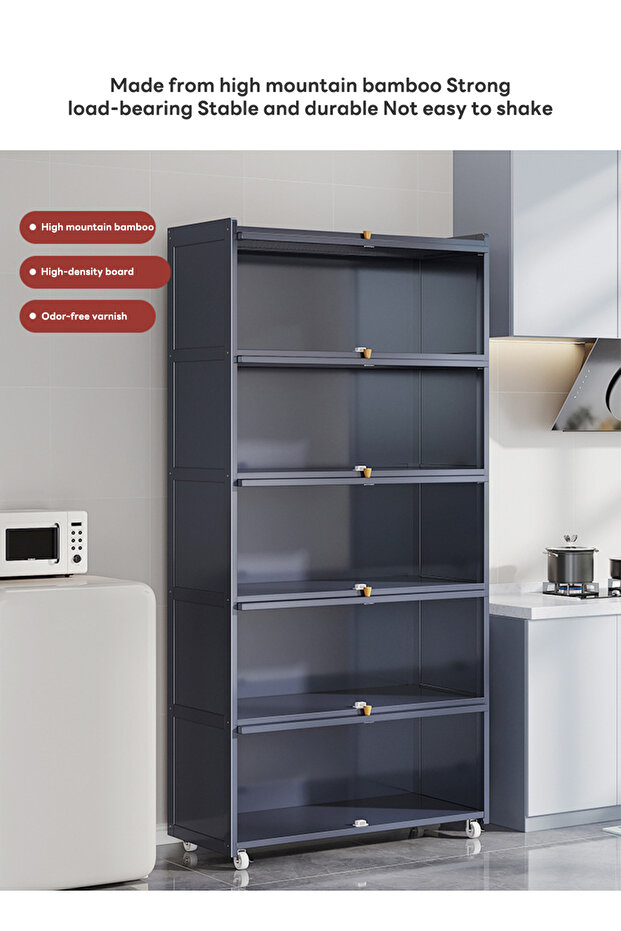 Kitchen Cabinets, Multi-layer Storage Cabinets, Movable Cupboards with Wheels - 4
