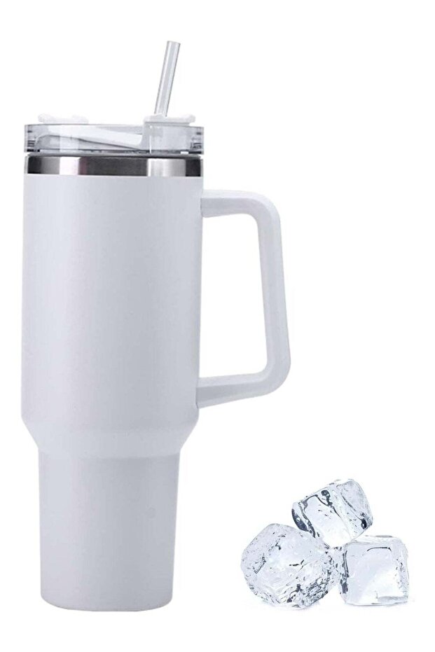 Travel Mug with Handle and Straw - Stainless Steel, Leak-Proof, Vacuum Insulated Coffee Mug with Lid