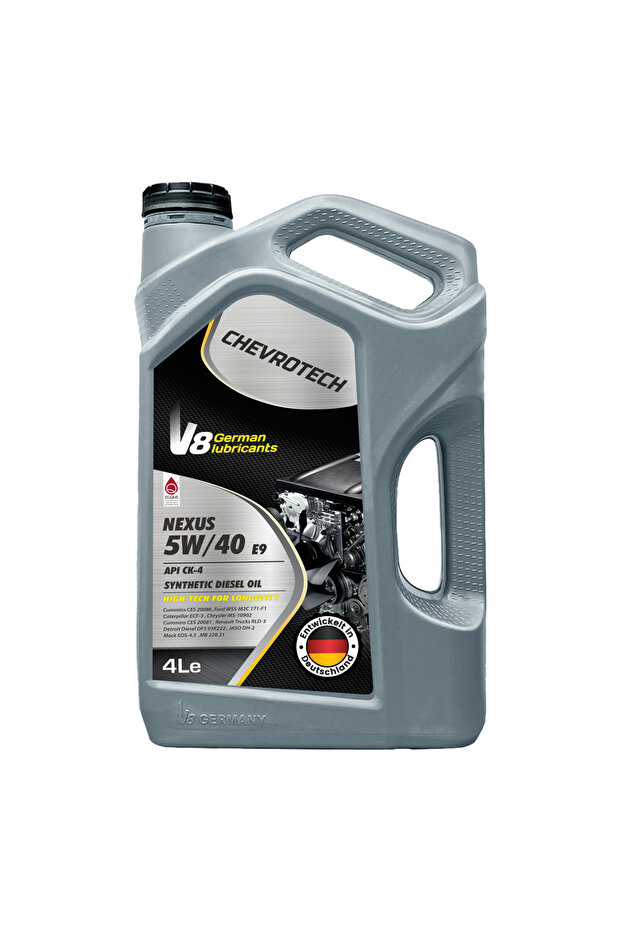 V8 German Lubricants NEXUS 5W-40 E9 Diesel Engine Oil 4L – API CK-4, Synthetic, Long Drain