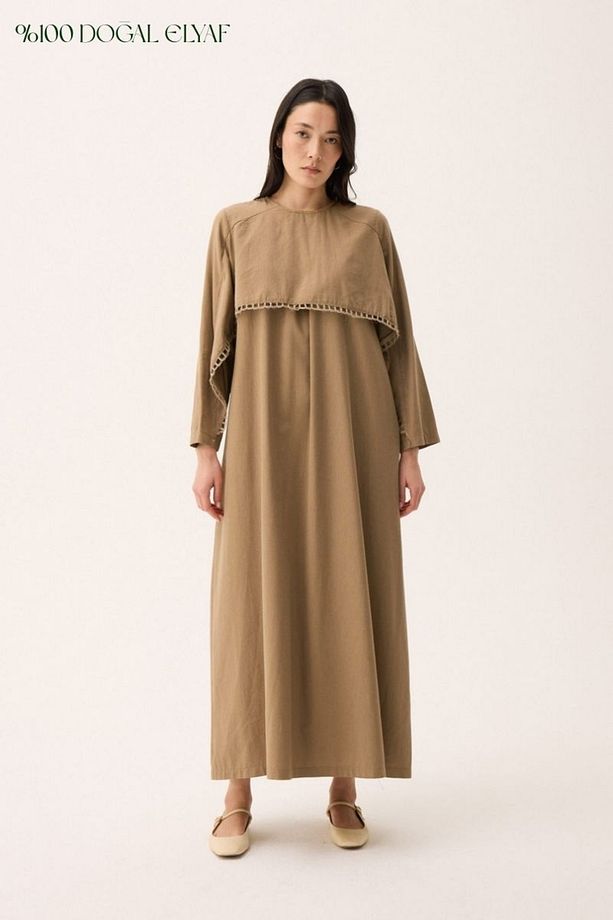 Hasır Biyeli Elbise Camel - 1