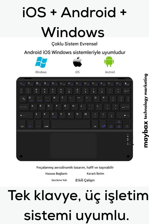 Tüm Cihazlara Uyumlu Akıllı Taşınabilir Şarjlı Kablosuz Bluetooth & Wireless Klavye Touchpad (Mouse) - 6