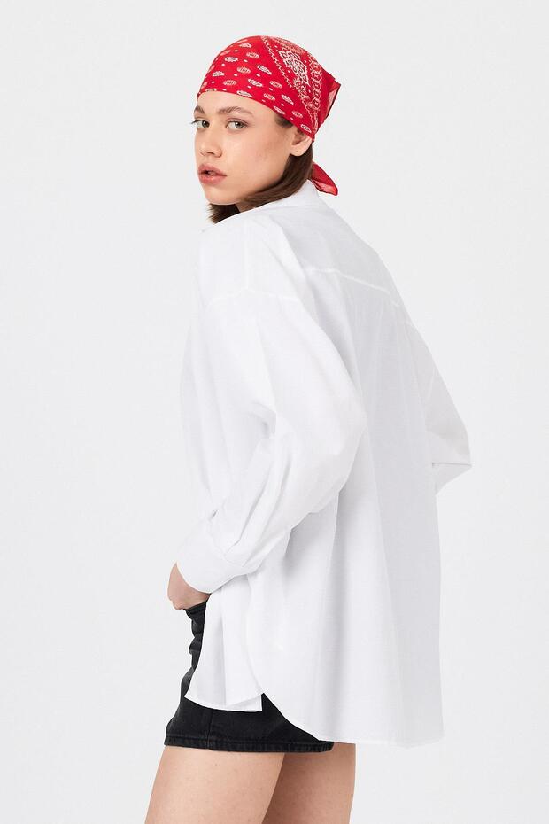 White Oversize Basic Long Shirt 4664A - 7