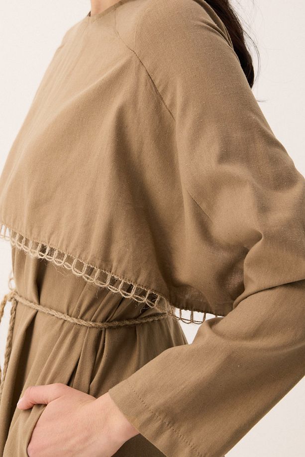 Hasır Biyeli Elbise Camel - 6