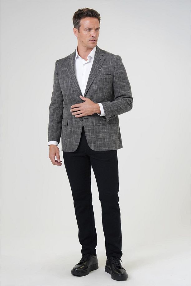 Siyah Regular Fit Desenli Mono Yaka 4 Drop Ceket - 4