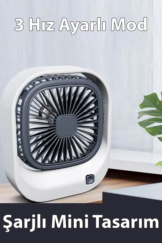 Mini Masaüstü Fan 3 Kademeli Ev, Ofis, Araç İçin Şarjlı Vantilatör - 2