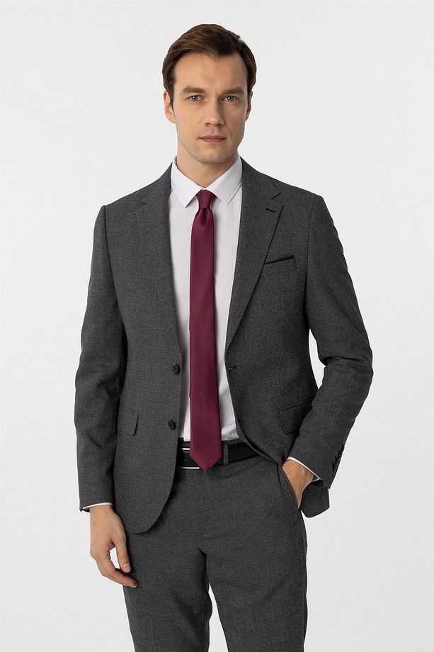 Siyah Slim Fit Desenli Mono Yaka 6 Drop Klasik Takım Elbise - 5