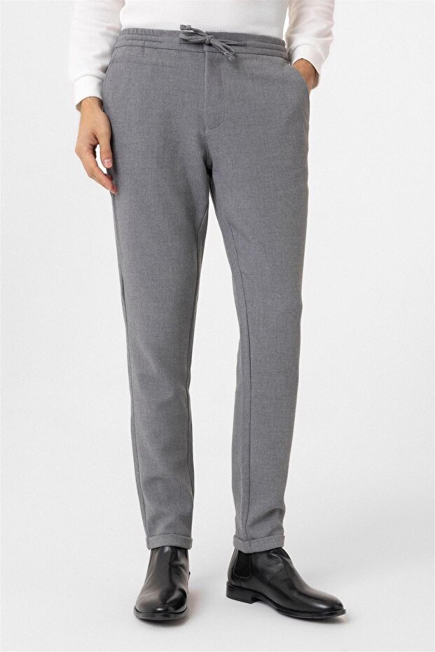 Gri Slim Fit Düz Jogger Pantolon - 2