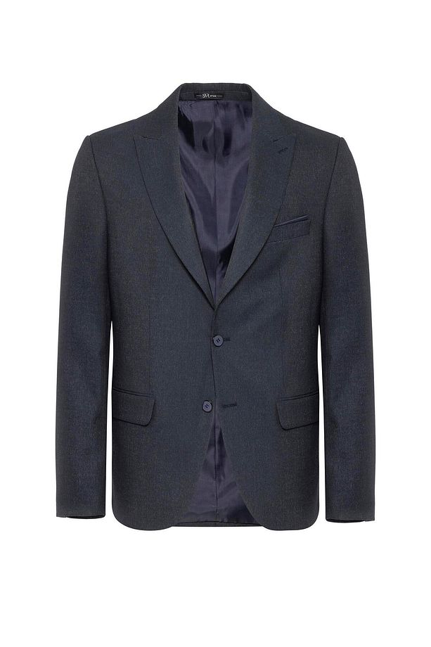 Lacivert Slim Fit Desenli Sivri Yaka 6 Drop Klasik Takım Elbise - 2