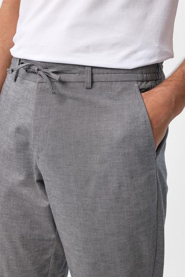 Süvari Dar Kalıp Keten Görünümlü Bağcıklı Jogger Pantolon - 4