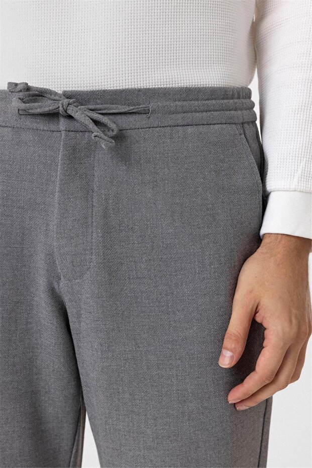 Gri Slim Fit Düz Jogger Pantolon - 5