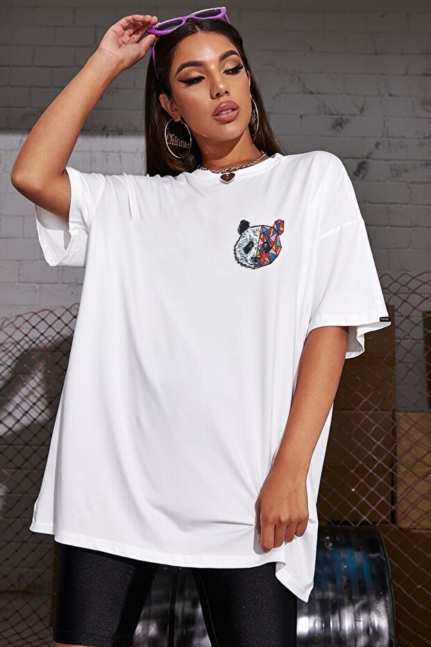 Oversize Siyah Ön Baskılı Tişört - 1