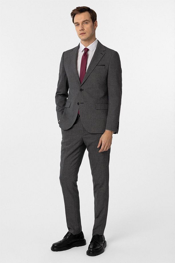 Siyah Slim Fit Desenli Mono Yaka 6 Drop Klasik Takım Elbise - 3