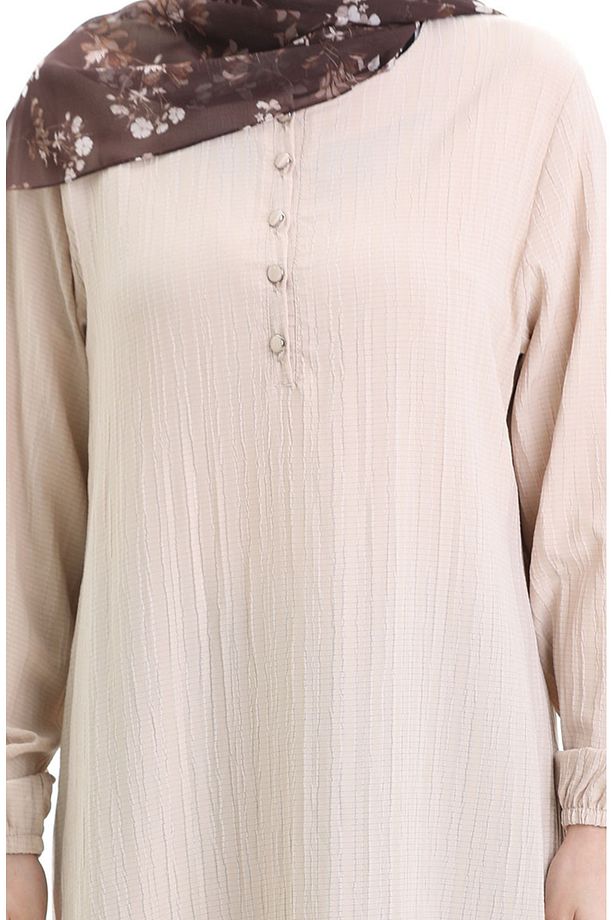 Pamuklu Düğmeli Elbise 994455-04 Taş - 5